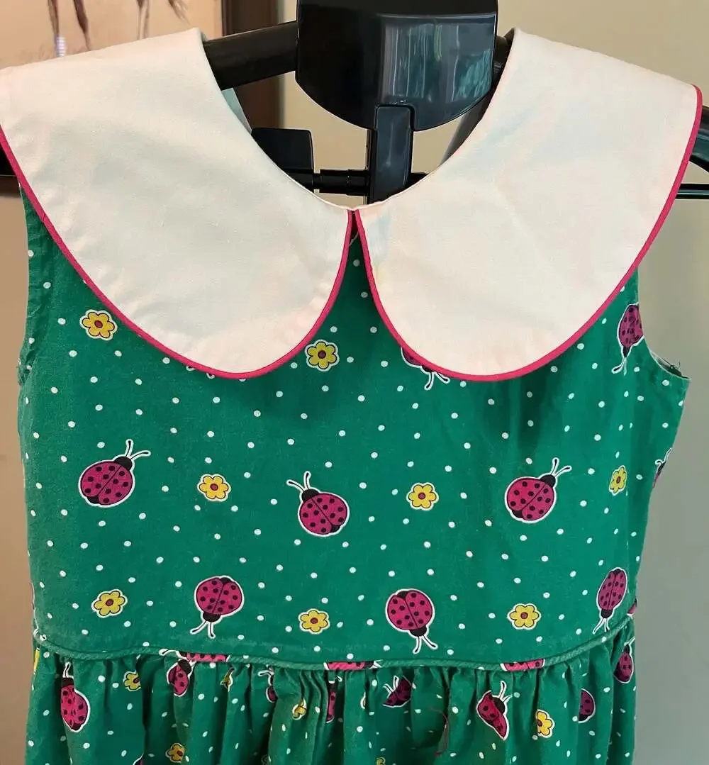 Vintage Style Green Ladybug Cotton Sundress Sz 12, Back to School